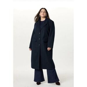 The Drop Women's Liam Loose Overcoat Faux Pockets Size XXL Navy